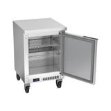 Beverage Air WTF20HC-FLT 20" one solid door worktop freezer, with the door open showing the interior