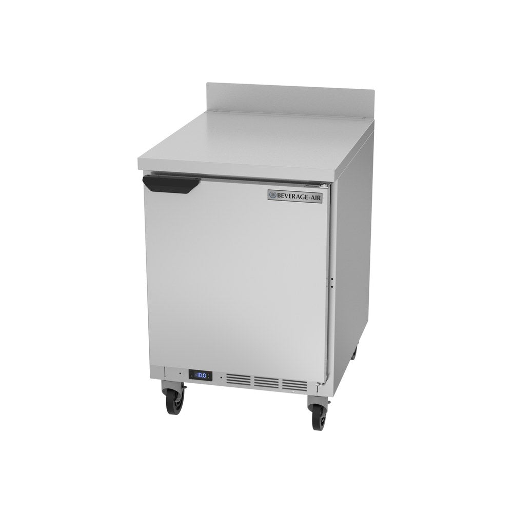 Beverage Air WTF24AHC 24" one solid door worktop freezer, side angle view, door closed