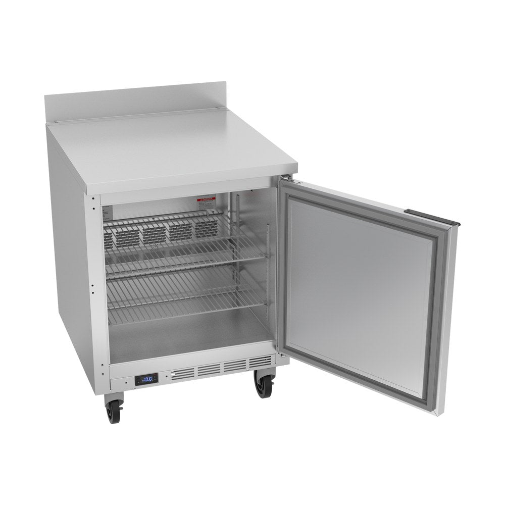 Beverage Air WTF27AHC 27" one solid door worktop freezer, with the door open showing the interior