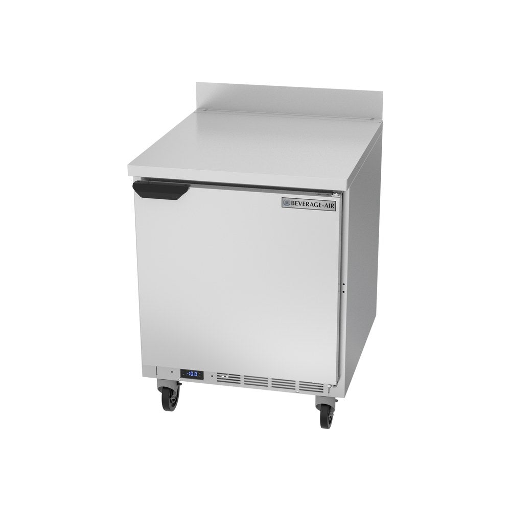 Beverage Air WTF27AHC 27" one solid door worktop freezer, side angle view, door closed