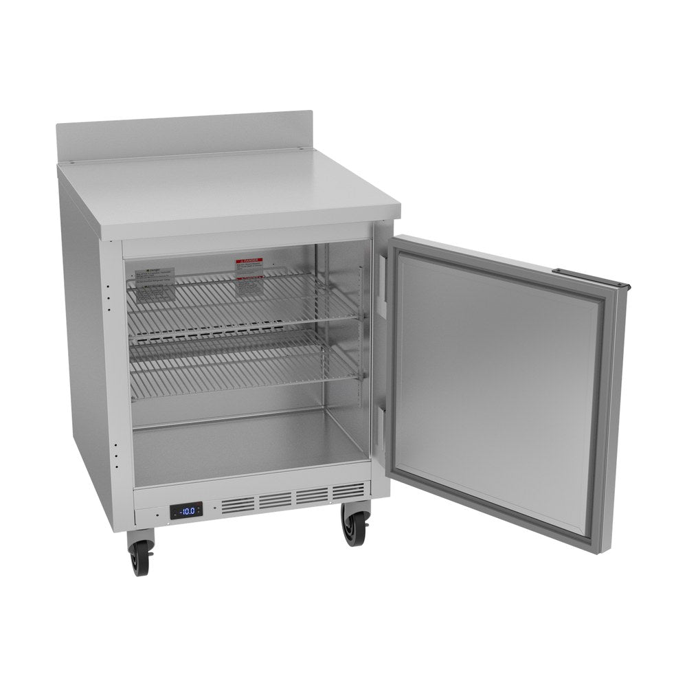Beverage Air WTF27HC 27" one solid door worktop freezer, with the door open showing the interior