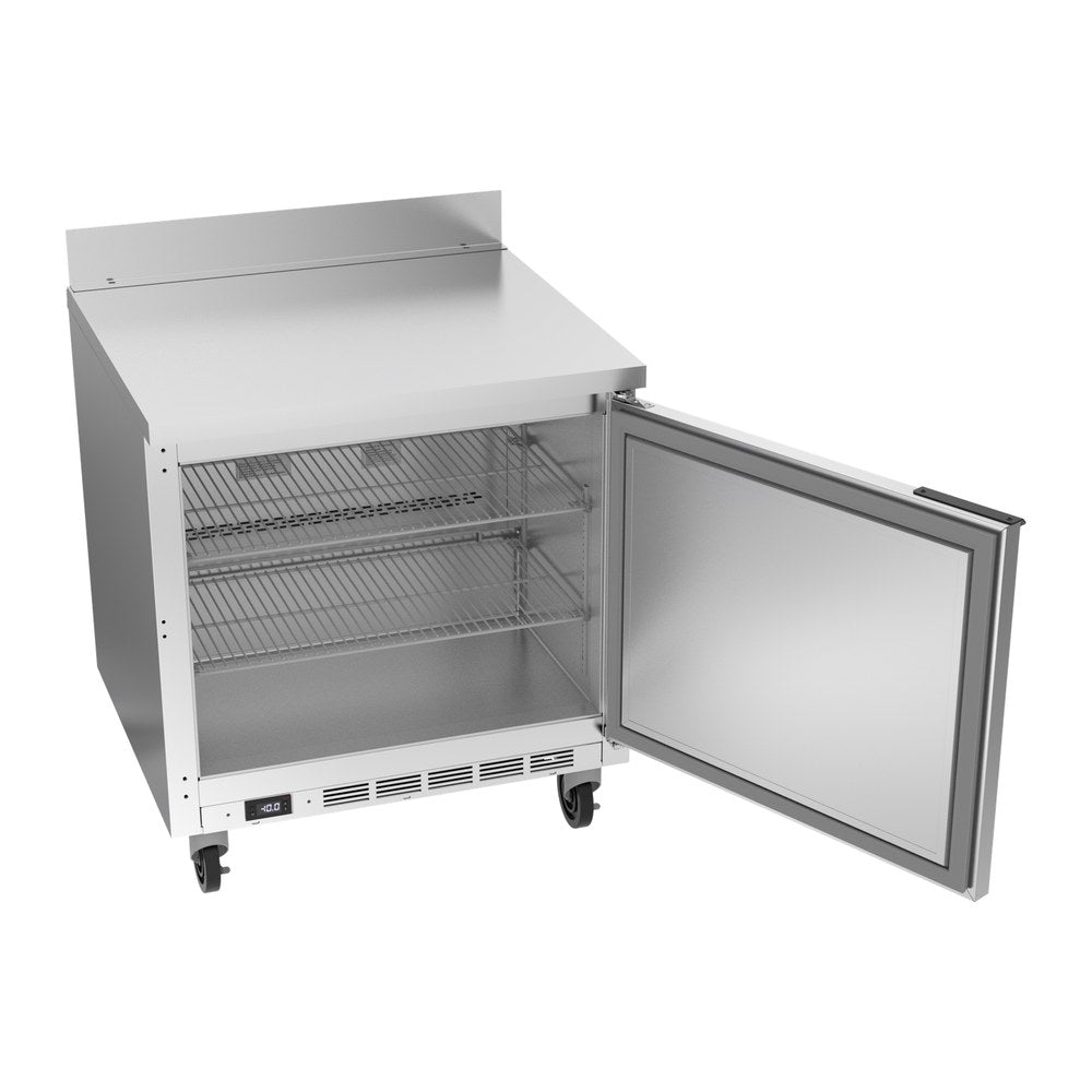 Beverage Air WTF32AHC 32" one solid door worktop freezer, with the door open showing the interior