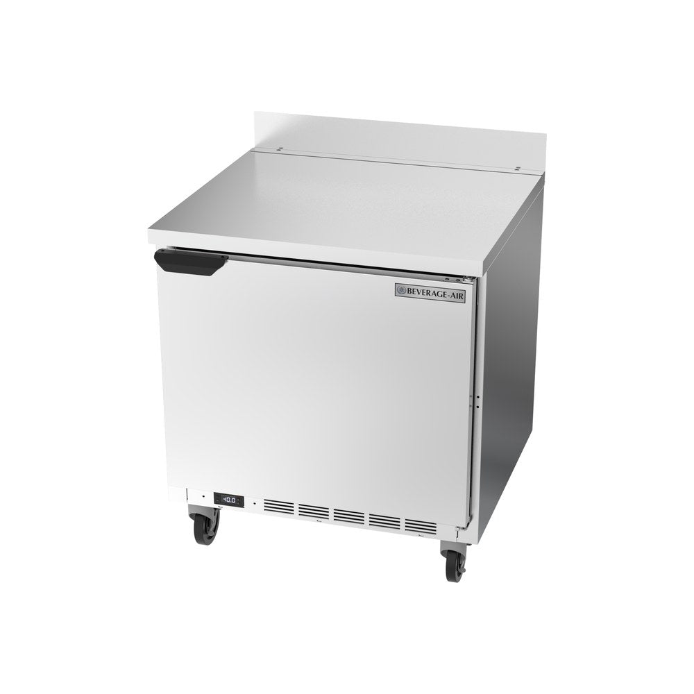 Beverage Air WTF32AHC 32" one solid door worktop freezer, side angle view, door closed