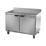 Beverage Air WTF48AHC 48" two solid doors worktop freezer, side angle view, doors closed