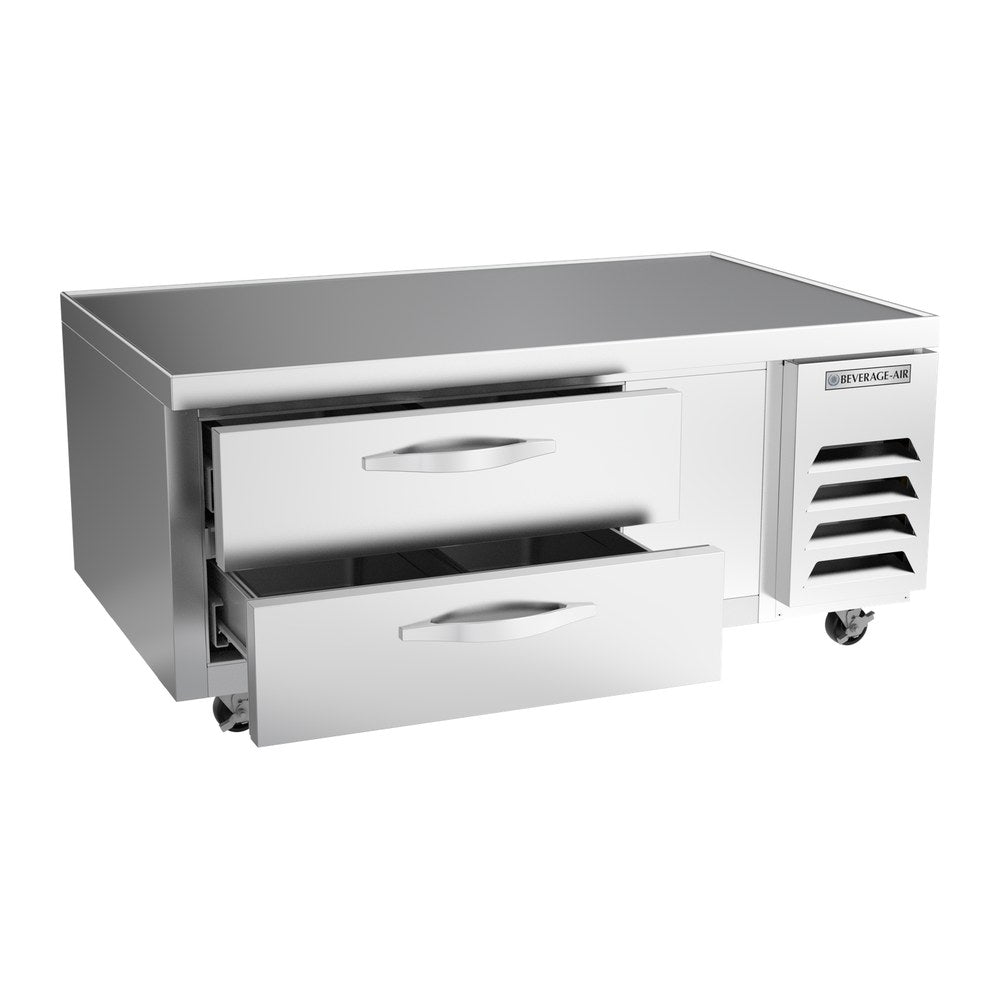 Beverage Air WTFCS52HC 52" two drawers chef base freezer, with the door open showing the interior