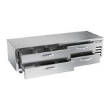 Beverage Air WTFCS84HC 84" four drawers chef base freezer, with the door open showing the interior