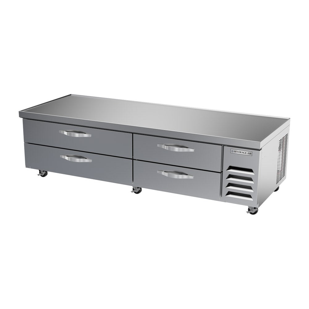 Beverage Air WTFCS84HC 84" four drawers chef base freezer, side angle view, door closed
