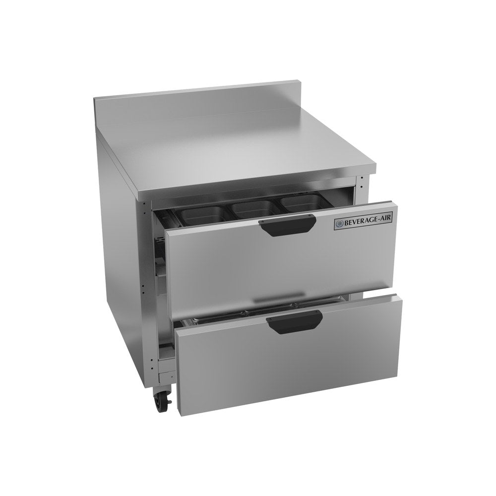 Beverage Air WTFD32AHC-2-FIP 32" two drawers worktop freezer, with the door open showing the interior