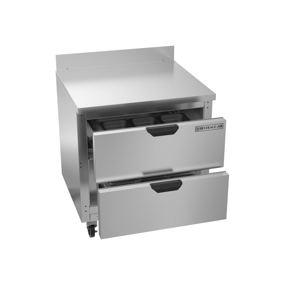 Beverage Air WTFD32AHC-2 32" two drawers worktop freezer, with the door open showing the interior