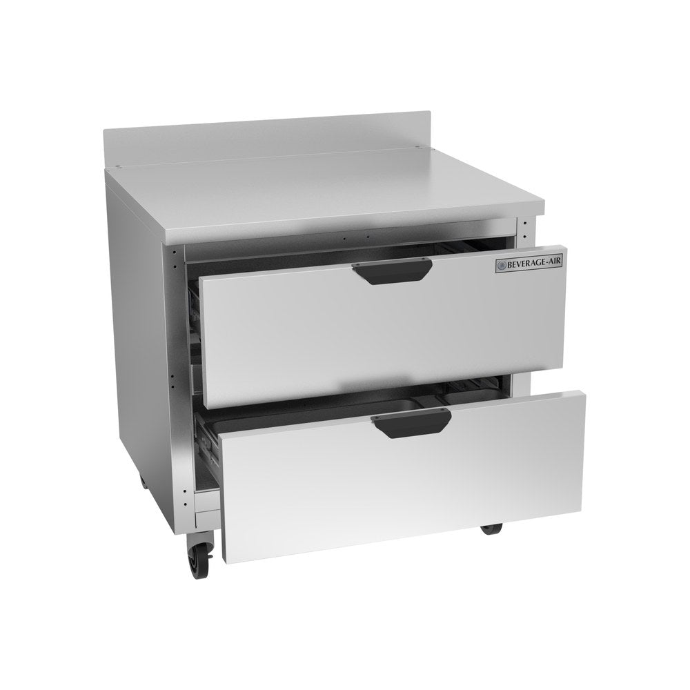 Beverage Air WTFD36AHC-2 36" two drawers worktop freezer, with the drawers open showing the interior