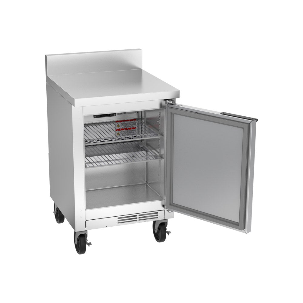 Beverage Air WTR20HC-FIP 20" one solid door worktop refrigerator, with the door open showing the interior