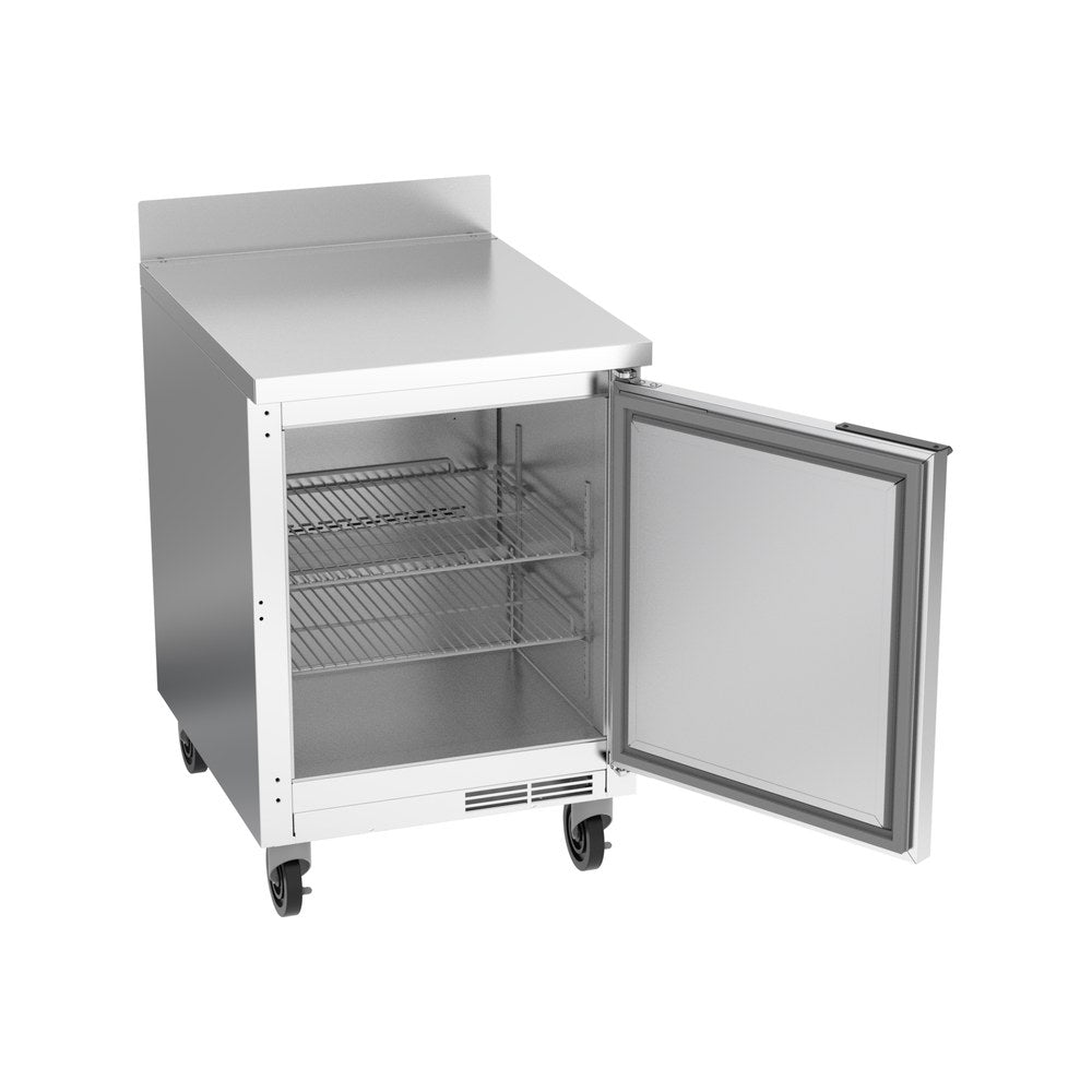 Beverage Air WTR24AHC 24" one solid door worktop refrigerator, with the door open showing the interior