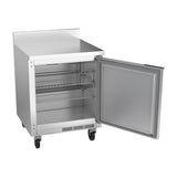 Beverage Air WTR27HC-FIP 27" one solid door worktop refrigerator, with the door open showing the interior
