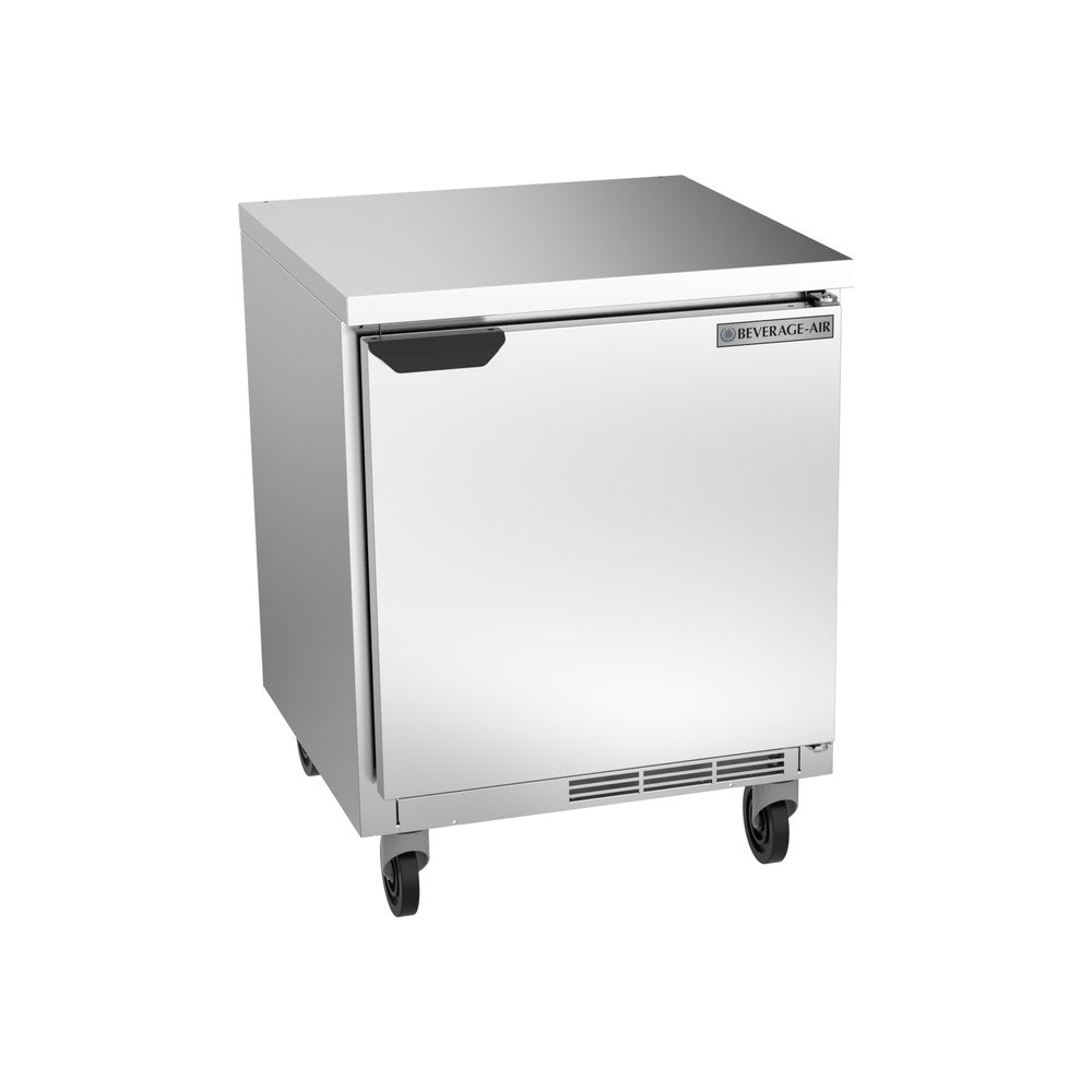 Beverage Air WTR27HC-FLT 27" one solid door worktop refrigerator, front view, door closed