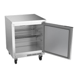 Beverage Air WTR27HC-FLT 27" one solid door worktop refrigerator, with the door open showing the interior