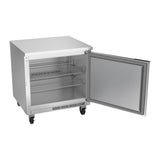 Beverage Air WTR32AHC-FLT 32" one solid door worktop refrigerator, with the door open showing the interior