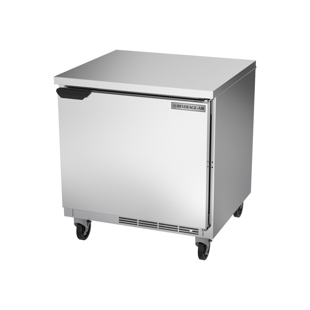 Beverage Air WTR32AHC-FLT 32" one solid door worktop refrigerator, side angle view, door closed