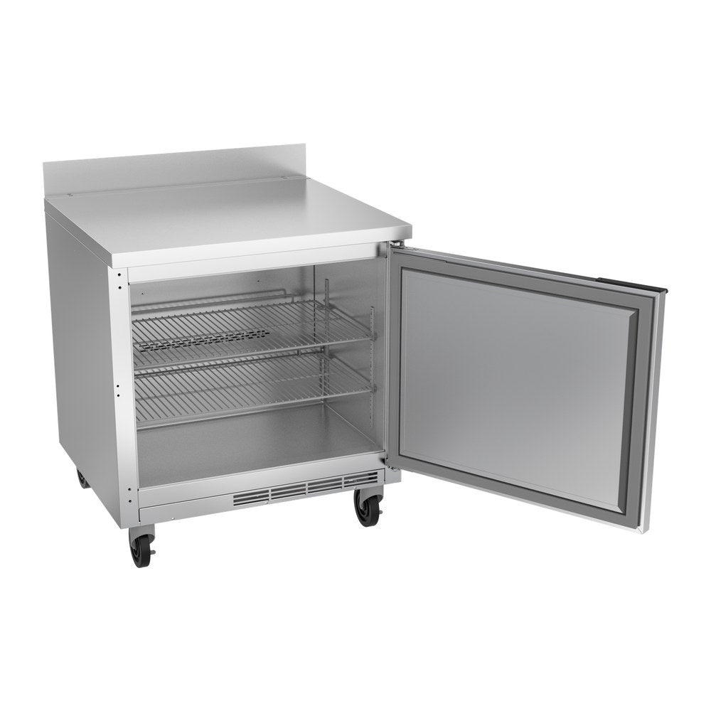 Beverage Air WTR32AHC 32" one solid door worktop refrigerator, with the door open showing the interior