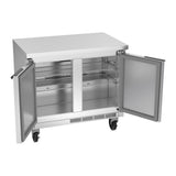 Beverage Air WTR34HC-FLT 34" two solid doors worktop refrigerator, with the doors open showing the interior