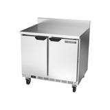 Beverage Air WTR36AHC-FIP 36" two solid doors worktop refrigerator, side angle view, doors closed