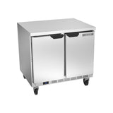 Beverage Air WTR36AHC-FLT 36" two solid doors worktop refrigerator, front view, doors closed