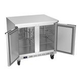 Beverage Air WTR36AHC-FLT 36" two solid doors worktop refrigerator, with the doors open showing the interior
