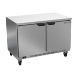 Beverage Air WTR48AHC-FLT 48" two solid doors worktop refrigerator, front view, doors closed