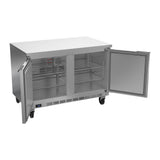 Beverage Air WTR48AHC-FLT 48" two solid doors worktop refrigerator, with the doors open showing the interior