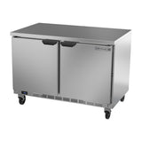 Beverage Air WTR48AHC-FLT 48" two solid doors worktop refrigerator, side angle view, doors closed