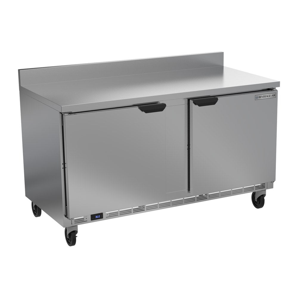 Beverage Air WTR60AHC-FIP 60" two solid doors worktop refrigerator, front view, doors closed
