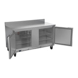 Beverage Air WTR60AHC-FIP 60" two solid doors worktop refrigerator, with the doors open showing the interior