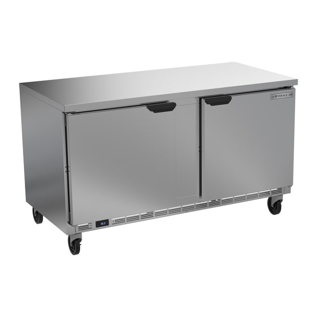 Beverage Air WTR60AHC-FLT 60" two solid doors worktop refrigerator, front view, doors closed