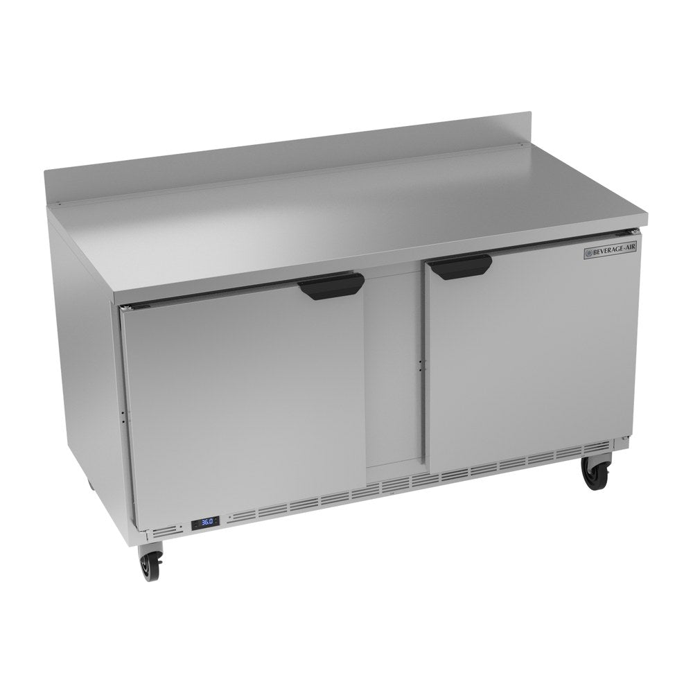 Beverage Air WTR60AHC 60" two solid doors worktop refrigerator, front view, doors closed