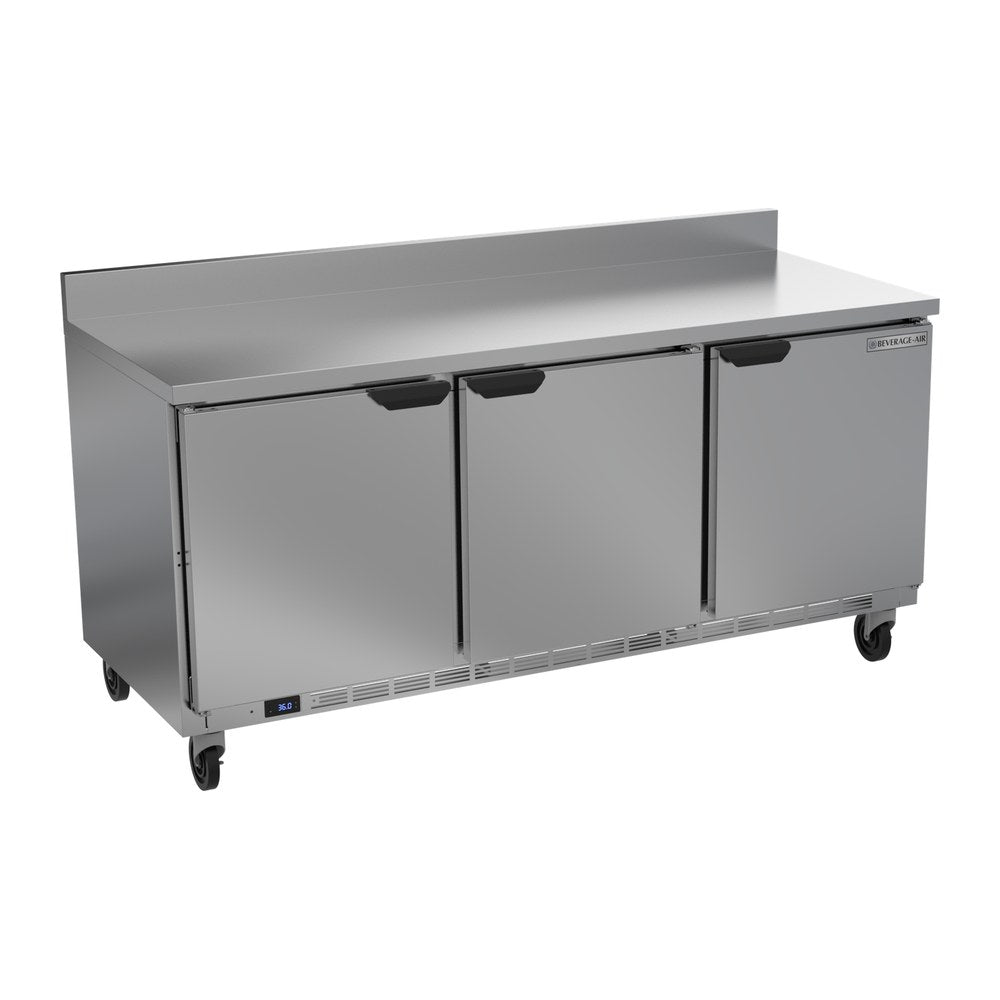 Beverage Air WTR72AHC-FIP 72" three solid doors worktop refrigerator, front view, doors closed