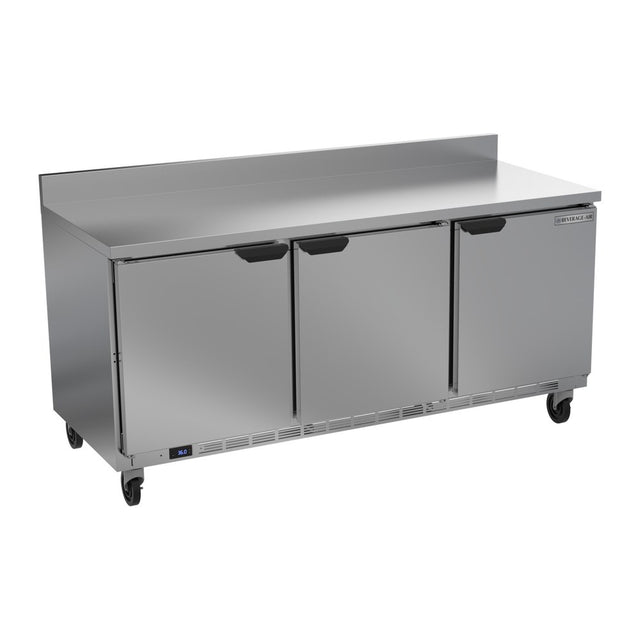Beverage Air WTR72AHC-FIP 72" three solid doors worktop refrigerator, front view, doors closed