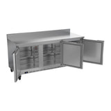 Beverage Air WTR72AHC-FIP 72" three solid doors worktop refrigerator, with the doors open showing the interior