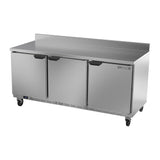 Beverage Air WTR72AHC-FIP 72" three solid doors worktop refrigerator, side angle view, doors closed