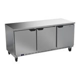 Beverage Air WTR72AHC-FLT 72" three solid doors worktop refrigerator, front view, doors closed