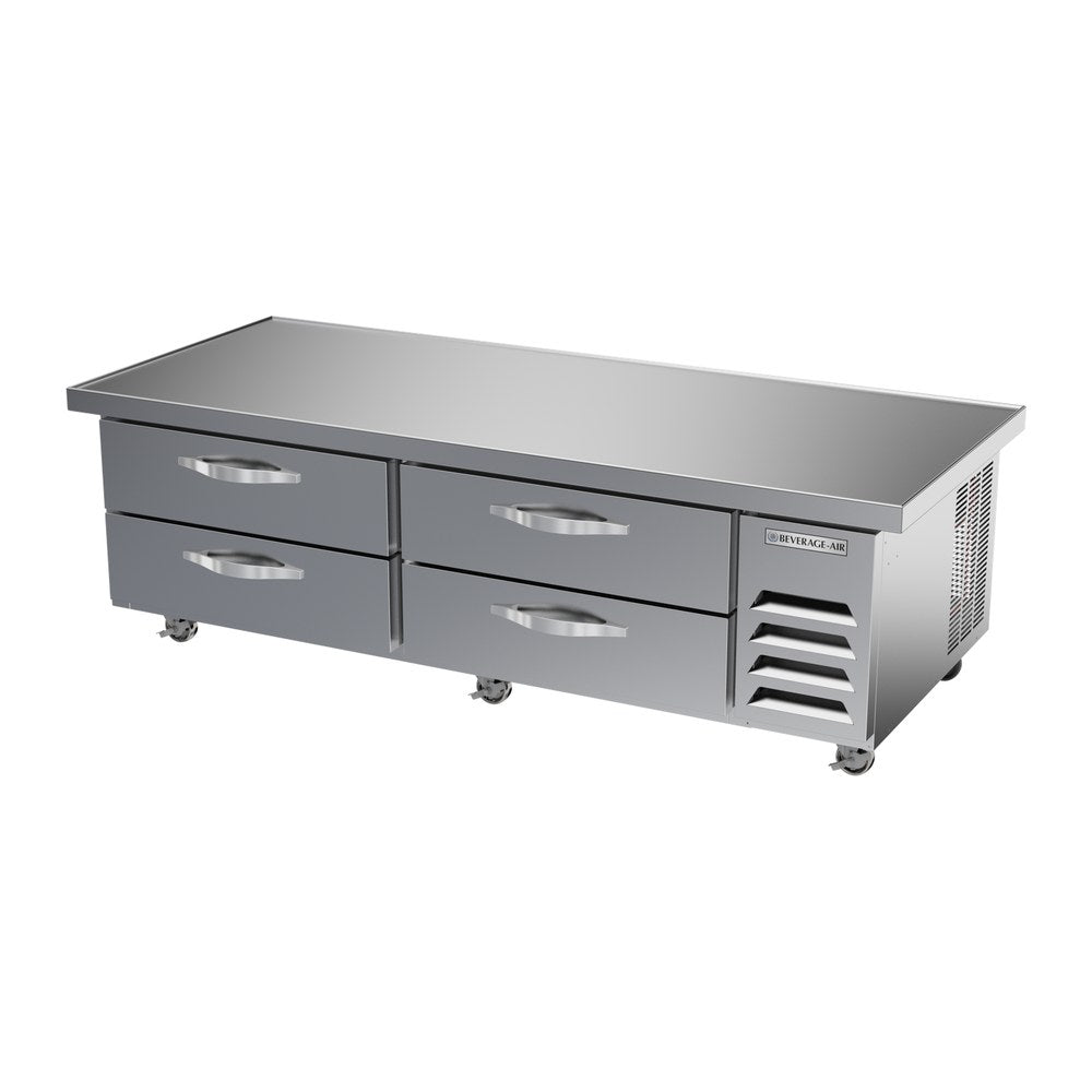 Beverage Air WTRCS72HC-76 76" four drawers chef base refrigerator, side angle view, door closed