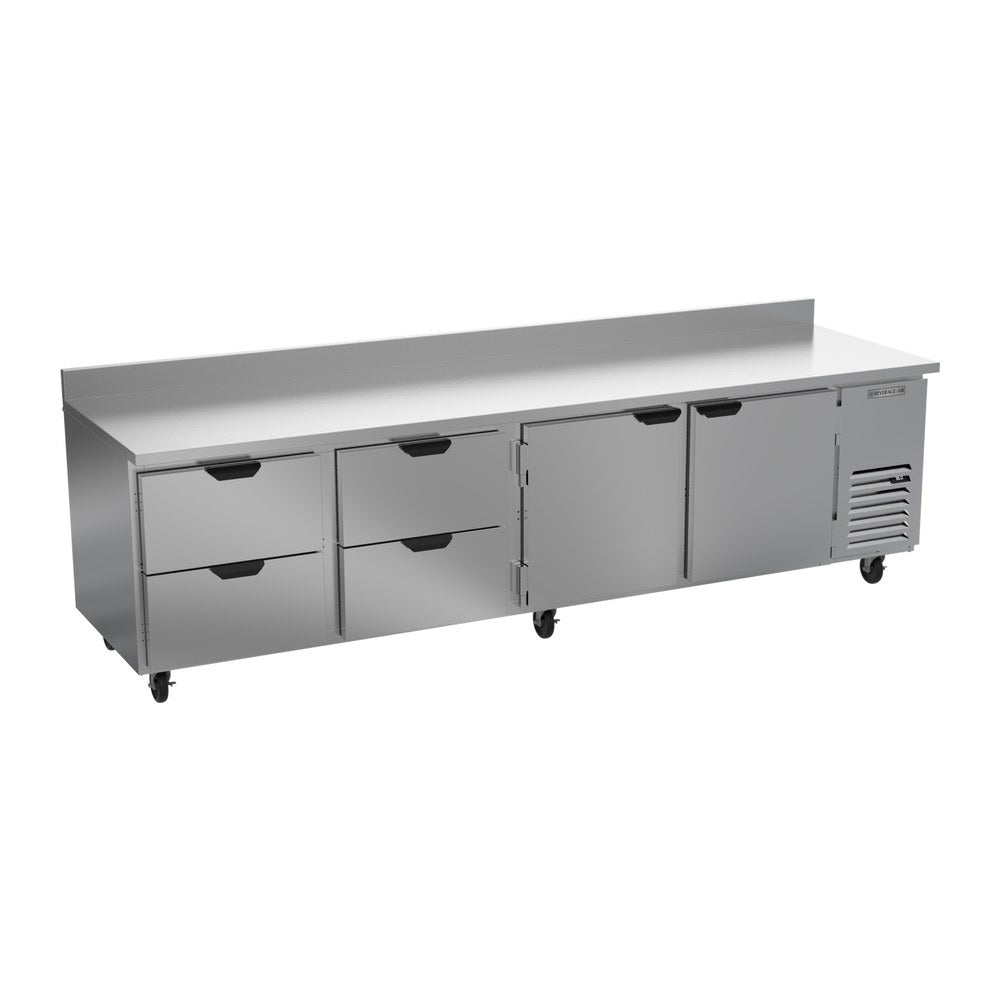 Beverage Air WTRD119AHC-4 118-7/8" two doors and four drawers worktop refrigerator, front view, doors closed
