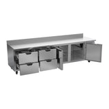 Beverage Air WTRD119AHC-4 118-7/8" two doors and four drawers worktop refrigerator, with the doors open showing the interior