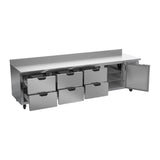 Beverage Air WTRD119AHC-6 118-7/8" one door and six drawers worktop refrigerator, with the door open showing the interior