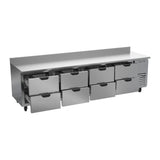 Beverage Air WTRD119AHC-8 118-7/8" eight drawers worktop refrigerator, with the door open showing the interior