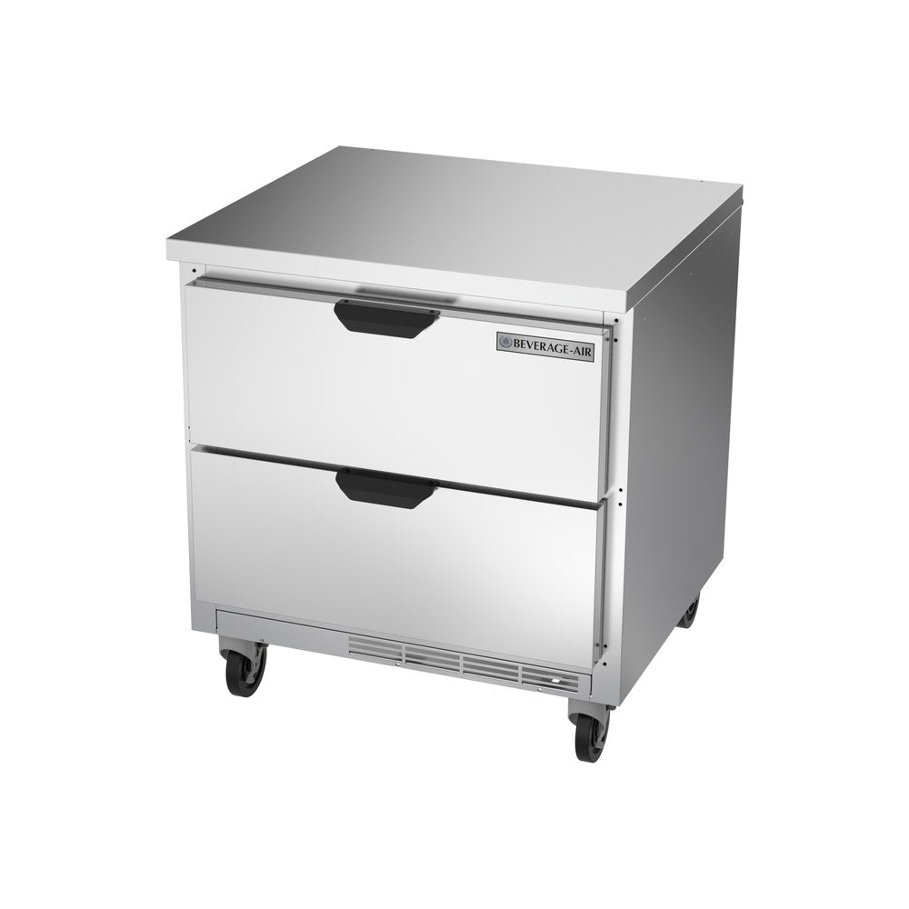 Beverage Air WTRD32AHC-2-FLT 32" two drawers worktop refrigerator, side angle view, door closed