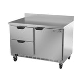 Beverage Air WTRD48AHC-2 48" one door and two drawers worktop refrigerator, side angle view, door closed