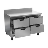 Beverage Air WTRD48AHC-4 48" four drawers worktop refrigerator, with the door open showing the interior