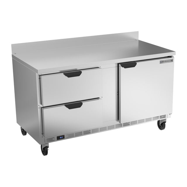 Beverage Air WTRD60AHC-2 60" one door and two drawers worktop refrigerator, front view, door closed