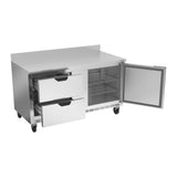 Beverage Air WTRD60AHC-2 60" one door and two drawers worktop refrigerator, with the door open showing the interior