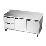 Beverage Air WTRD72AHC-2 72" two doors and two drawers worktop refrigerator, side angle view, doors closed