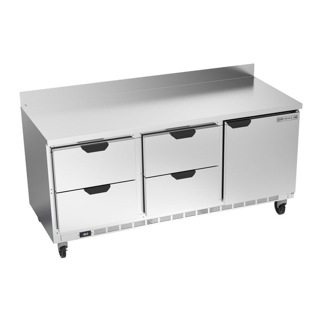 Beverage Air WTRD72AHC-4 72" one door and four drawers worktop refrigerator, front view, door closed